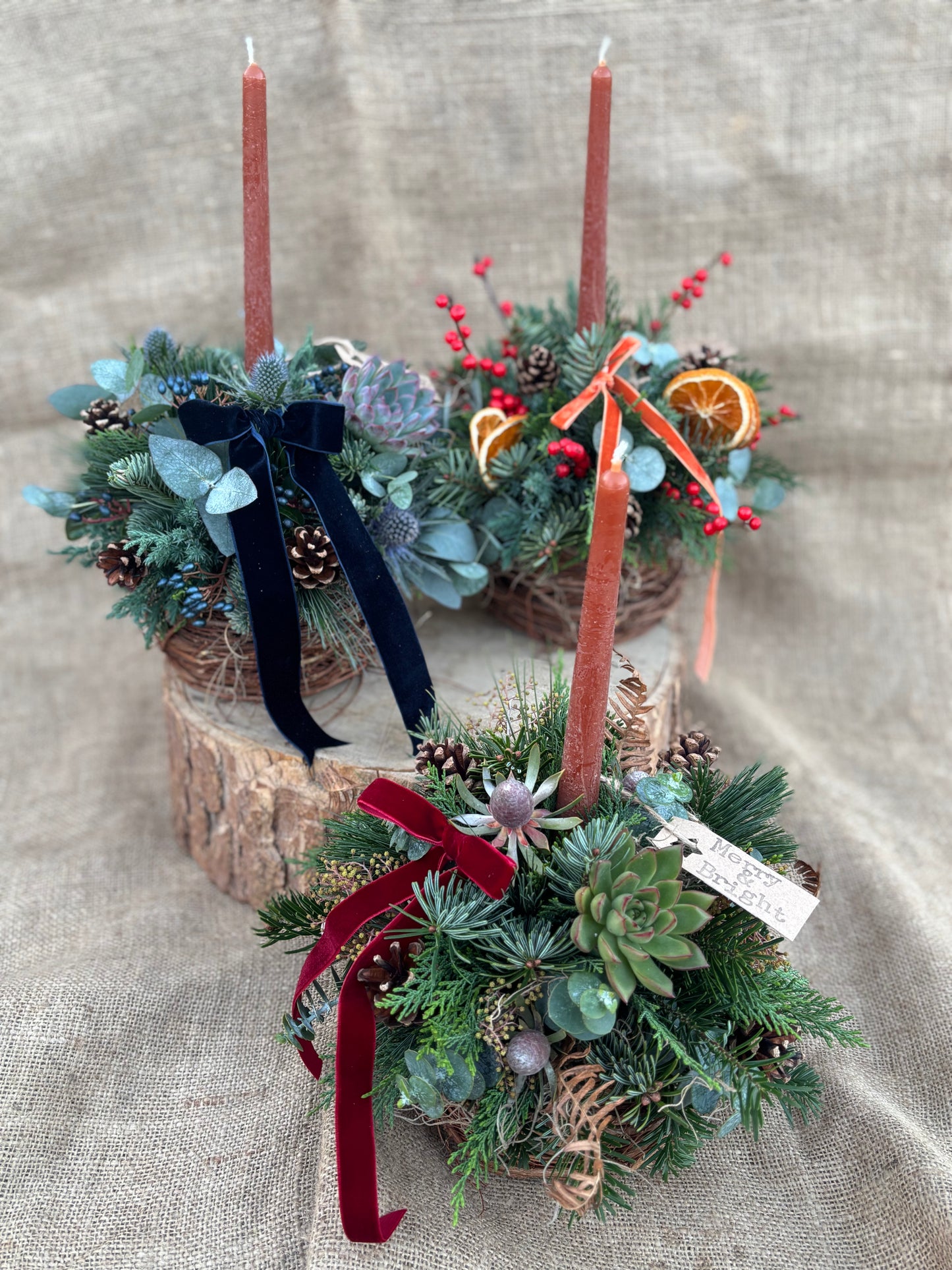 Rustic candle arrangement